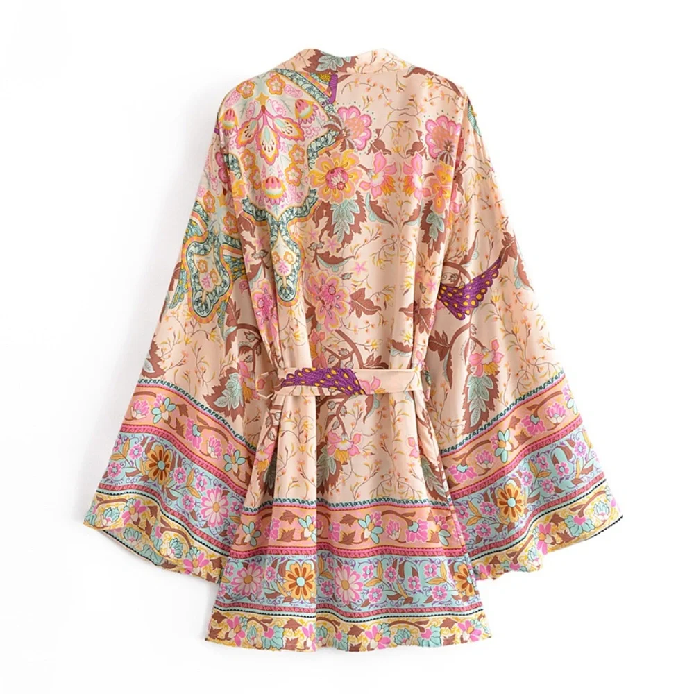 Floral Print Belted Kimono Cover up - Picture 3 of 8